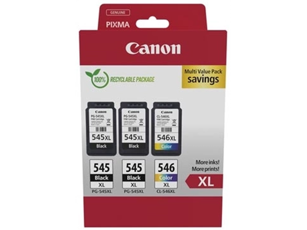 Een Canon inktcartridge 2 x PG-545XL + 1 x CL-546XL, 300 - 400 pagina's, OEM 8286B013, 4 kleuren koop je bij Muys Kantoor & Kado