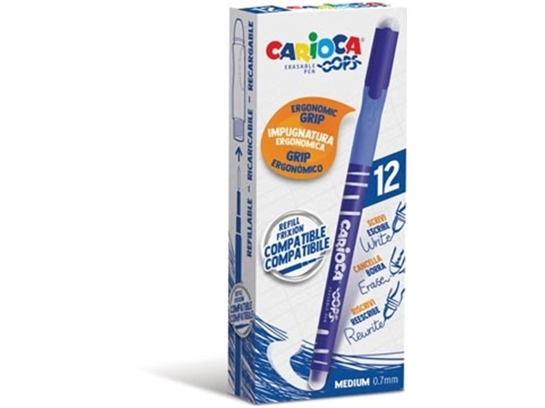 Een Carioca balpen Oops, medium, uitwisbaar, doos van 12 stuks, blauw koop je bij Muys Kantoor & Kado