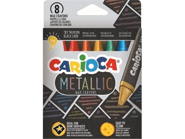 Een Carioca waskrijt Wax Metallic, kartonnen etui van 8 stuks koop je bij Muys Kantoor & Kado