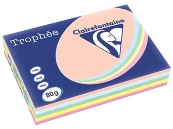 Een Clairefontaine Trophée Pastel, gekleurd papier, A3, 80 g, 5 x 100 vel, geassorteerde kleuren koop je bij best4office