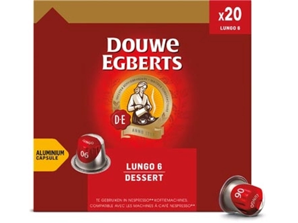 Een Douwe Egberts Lungo Dessert koffiecapsules, pak van 20 stuks koop je bij Muys Kantoor & Kado