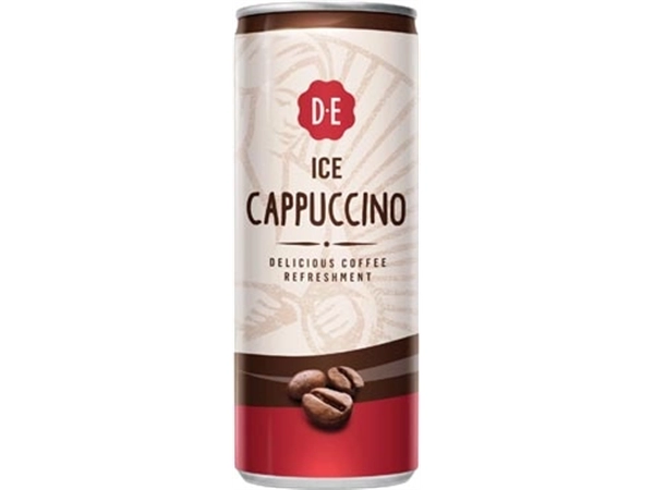 Een Douwe Egberts ice coffee, Cappuccino, blik van 25 cl, pak van 12 stuks koop je bij Muys Kantoor & Kado