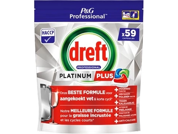 Een Dreft vaatwasmiddel Platinum Plus Regular, pak van 59 capsules koop je bij Muys Kantoor & Kado