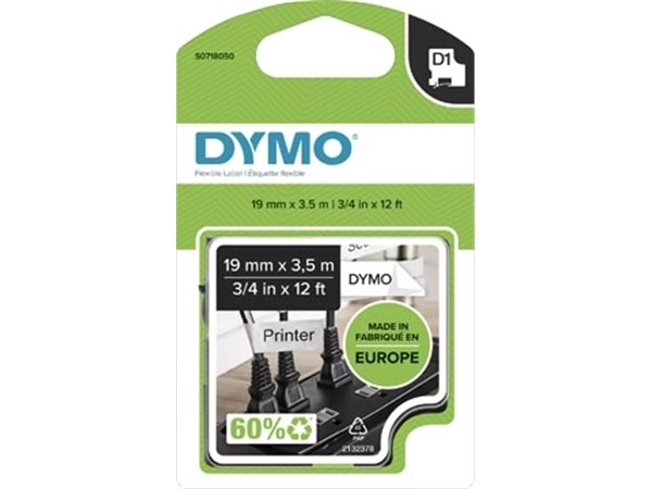 Een Dymo D1 flexibele nylontape 19 mm, zwart op wit koop je bij best4office