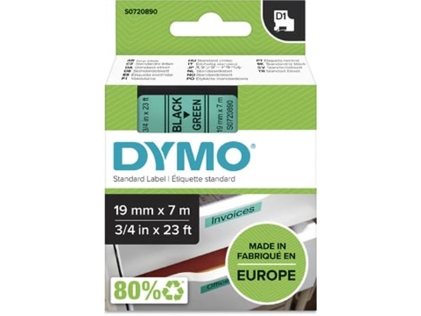 Een Dymo D1 tape 19 mm, zwart op groen koop je bij Muys Kantoor & Kado