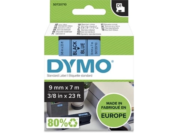 Een Dymo D1 tape 9 mm, zwart op blauw koop je bij Muys Kantoor & Kado