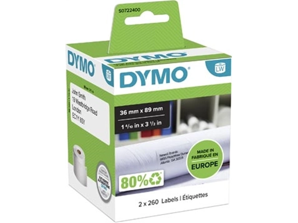 Een Dymo etiketten LabelWriter ft 89 x 36 mm, wit, 2 x 260 etiketten koop je bij Muys Kantoor & Kado