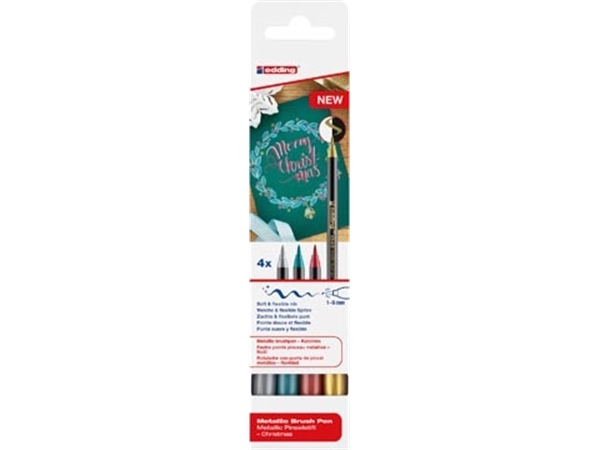 Een Edding metallic brushpen Christmas e-1340, assorti, set van 4 stuks koop je bij best4office