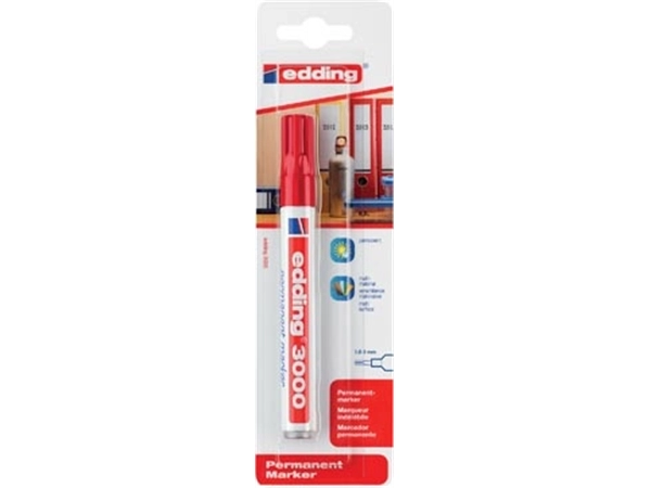 Een Edding permanent marker 3000 rood, op blister koop je bij Muys Kantoor & Kado