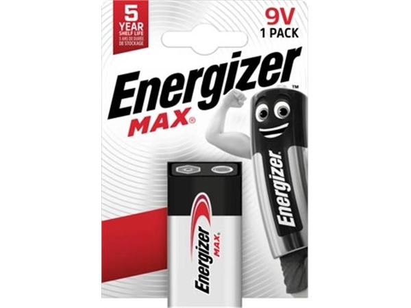 Een Energizer batterij Max 9V, op blister koop je bij Muys Kantoor & Kado