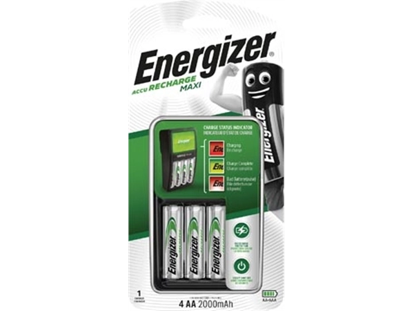 Een Energizer batterijlader Maxi Charger, inclusief 4 x AA batterij, op blister koop je bij Muys Kantoor & Kado