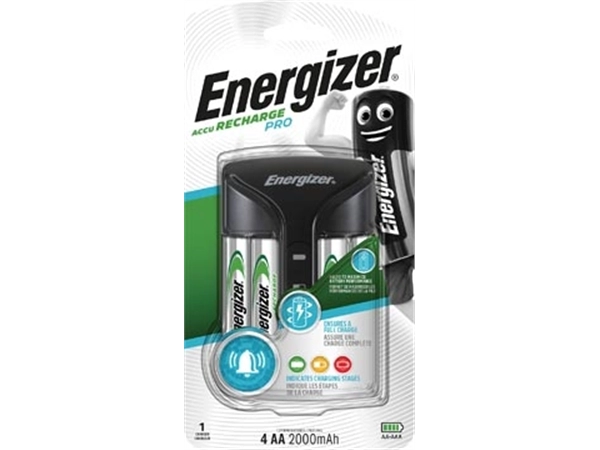 Een Energizer batterijlader Pro Charger, inclusief 4 x AA batterij, op blister koop je bij Muys Kantoor & Kado