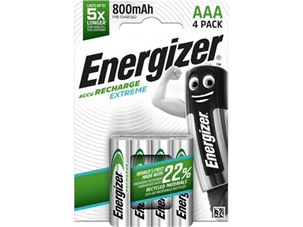 Een Energizer herlaadbare batterijen Extreme AAA, blister van 4 stuks koop je bij Muys Kantoor & Kado