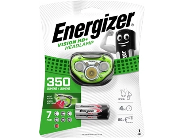 Een Energizer hoofdlamp Vision HD+, inclusief 3 AAA batterijen, op blister koop je bij Muys Kantoor & Kado