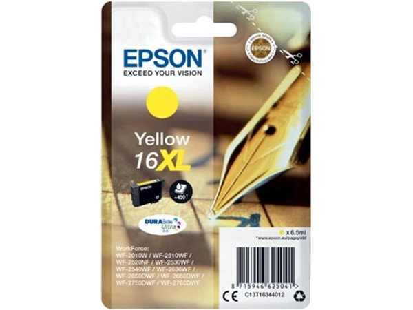 Een Epson inktcartridge 16XL, 450 pagina's, OEM C13T16344012, geel koop je bij Muys Kantoor & Kado