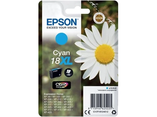 Een Epson inktcartridge 18XL, 450 pagina's, OEM C13T18124012, cyaan koop je bij Muys Kantoor & Kado