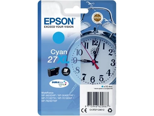 Een Epson inktcartridge 27XL, 1.100 pagina's, OEM C13T27124012, cyaan koop je bij Muys Kantoor & Kado