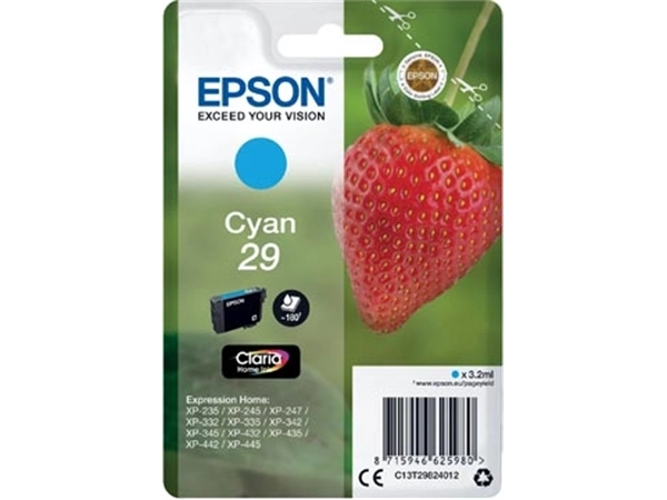 Een Epson inktcartridge 29, 180 pagina's, OEM C13T29824012, cyaan koop je bij Muys Kantoor & Kado