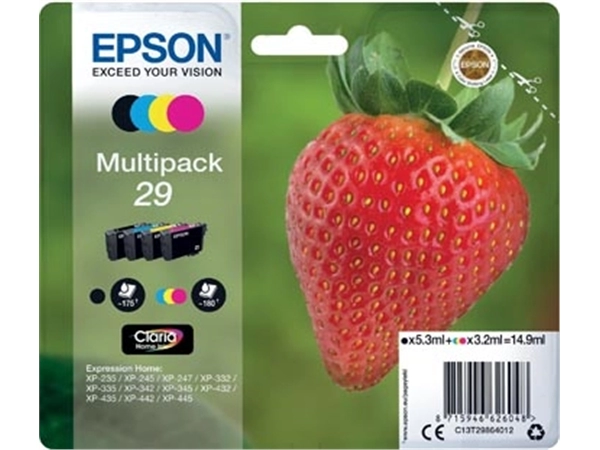 Een Epson inktcartridge 29, 180 pagina's, OEM C13T29864012, 4 kleuren koop je bij Muys Kantoor & Kado