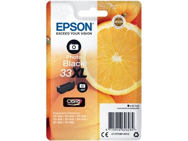 Een Epson inktcartridge 33XL, 400 pagina's, OEM C13T33614012, foto zwart koop je bij Muys Kantoor & Kado