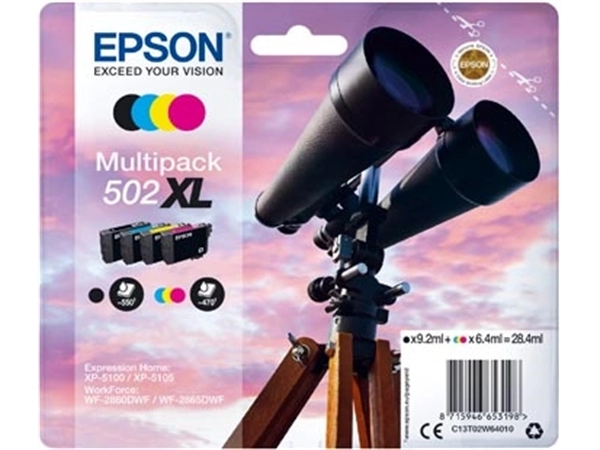 Een Epson inktcartridge 502XL, 470 - 550 pagina's, OEM C13T02W64010, 4 kleuren koop je bij Muys Kantoor & Kado