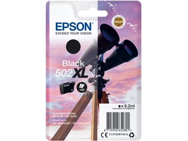 Een Epson inktcartridge 502XL, 550 pagina's, OEM C13T02W14010, zwart koop je bij Muys Kantoor & Kado