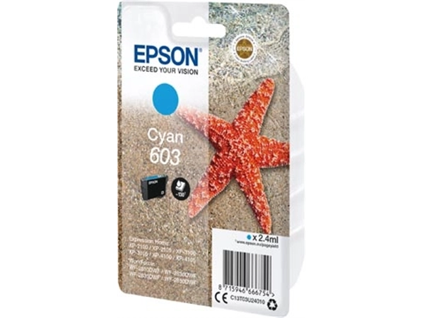 Een Epson inktcartridge 603, 130 pagina's, OEM C13T03U24010, cyaan koop je bij Muys Kantoor & Kado