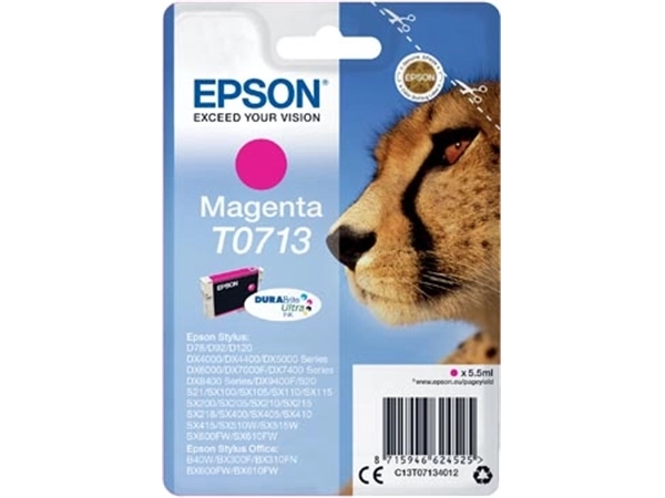 Een Epson inktcartridge T0713, 250 pagina's, OEM C13T07134012, magenta koop je bij Muys Kantoor & Kado