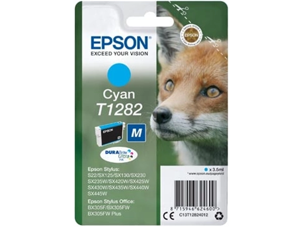 Een Epson inktcartridge T1282, 175 pagina's, OEM C13T12824012, cyaan koop je bij Muys Kantoor & Kado