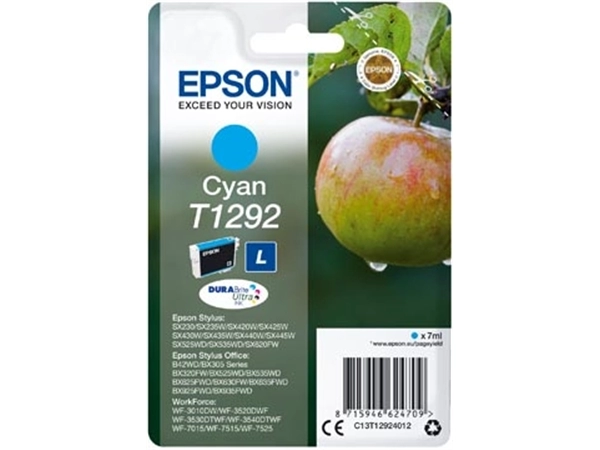 Een Epson inktcartridge T1292, 460 pagina's, OEM C13T12924012, cyaan koop je bij Muys Kantoor & Kado