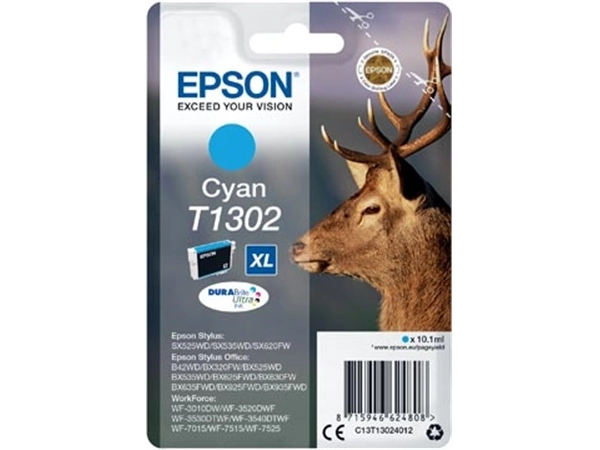 Een Epson inktcartridge T1302, 765 pagina's, OEM C13T13024012, cyaan koop je bij Muys Kantoor & Kado