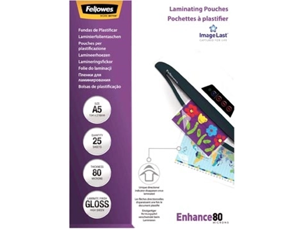 Een Fellowes lamineerhoes Enhance80 ft 154 x 216 mm, 160 micron (2 x 80 micron), pak van 25 stuks koop je bij Muys Kantoor & Kado