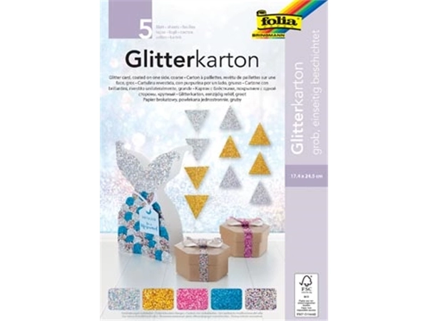 Een Folia Glitterkarton (zilver, goud, roze, blauw en mix) koop je bij Muys Kantoor & Kado