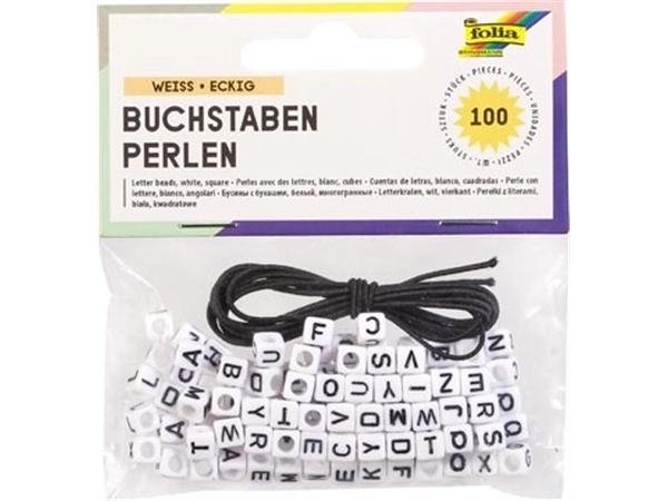 Een Folia letterkralen, vierkant, inclusief rubberen draad, blister van 100 stuks koop je bij best4office