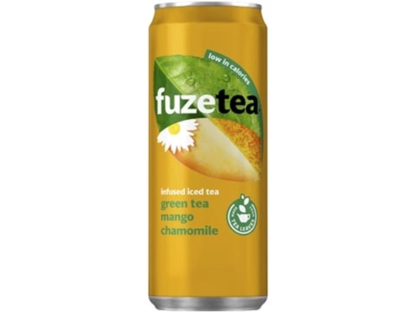 Een Fuze Tea groene thee mango kamille, sleek blik van 33 cl, pak van 24 stuks koop je bij Muys Kantoor & Kado