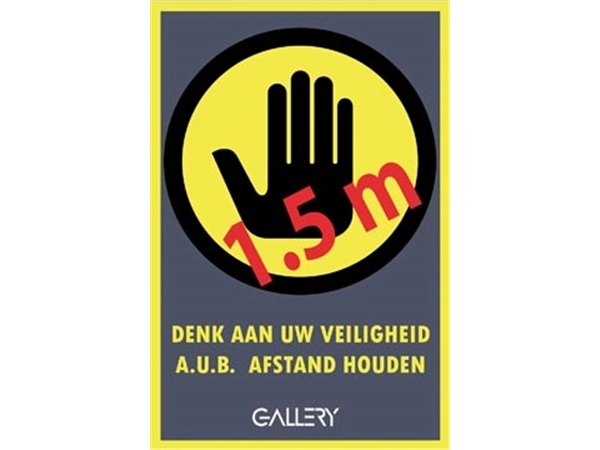 Een Gallery sticker, waarschuwing; houd 1,5 meter afstand, ft A5, Nederlands koop je bij Muys Kantoor & Kado