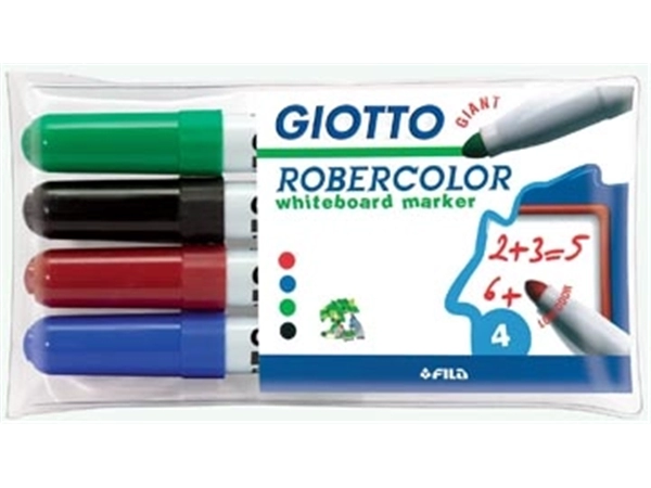 Een Giotto Robercolor whiteboardmarker maxi, ronde punt, etui met 4 stuks in geassorteerde kleuren koop je bij Muys Kantoor & Kado