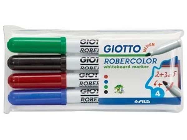 Een Giotto Robercolor whiteboardmarker, medium, ronde punt, etui met 4 stuks in geassorteerde kleuren koop je bij Muys Kantoor & Kado