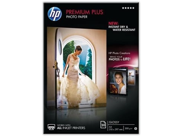 Een HP Premium Plus fotopapier ft A4, 300 g, pak van 20 vel, glanzend koop je bij Muys Kantoor & Kado