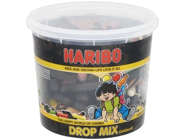 Een Haribo snoepgoed, emmer van 650 g, dropmix gekleurd koop je bij Muys Kantoor & Kado