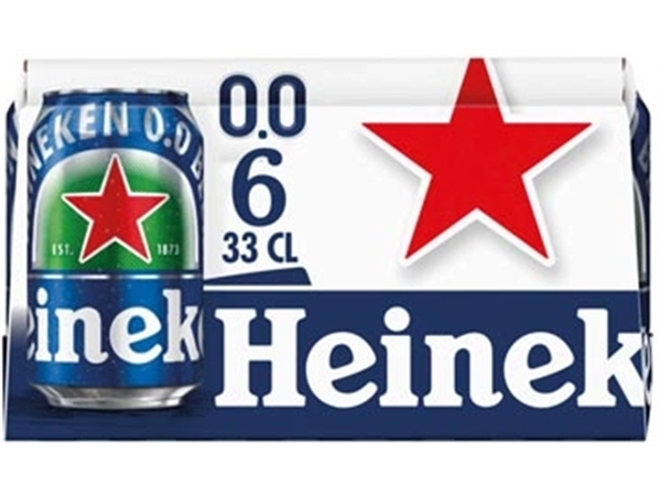 Een Heineken bier, alcoholvrij, blik van 33 cl, pak van 6 stuks koop je bij Muys Kantoor & Kado