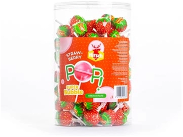 Een Hirsch Super Bubble Lolly Strawberry, 100 stuks, pot van 1,7 kg koop je bij Muys Kantoor & Kado