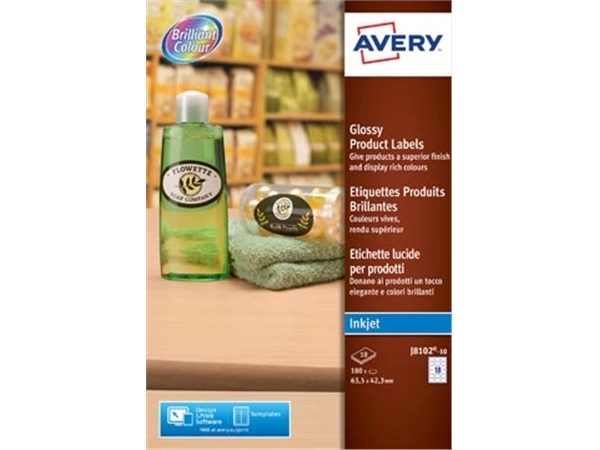 Een Avery J8102-10 productetiketten ft 63,5 x 42,3 mm, gecoat, 180 etiketten, wit koop je bij best4office