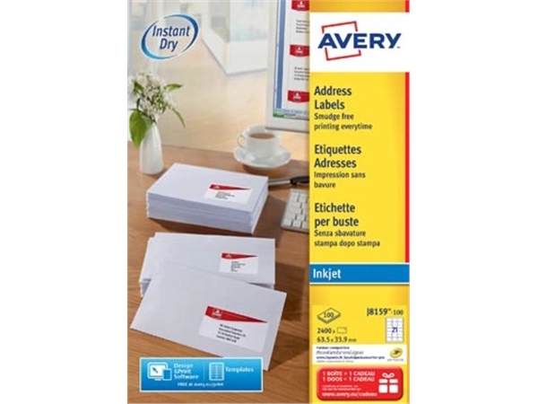 Een Avery witte etiketten QuickDry ft 63,5 x 33,9 mm (b x h), 2.400 stuks, 24 per blad koop je bij best4office