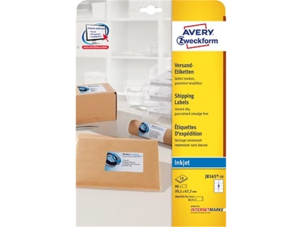 Een Avery Witte etiketten QuickDry doos van 10 blad, ft 99,1 x 67,7 mm (b x h), 80 stuks, 8 per blad Met ... koop je bij best4office