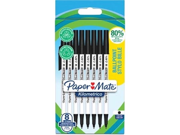 Een Paper Mate balpen Kilometrico, medium, blister van 8 stuks, zwart koop je bij Muys Kantoor & Kado