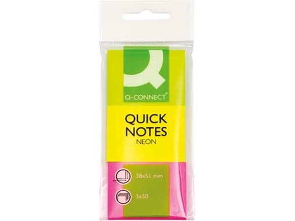 Een Q-CONNECT Quick Notes, ft 38 x 51 mm, 50 vel, etui van 3 blokken in neonkleuren koop je bij Muys Kantoor & Kado