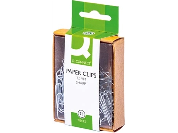 Een Q-CONNECT papierklemmen, 32 mm, doos van 75 stuks, ophangbaar koop je bij best4office