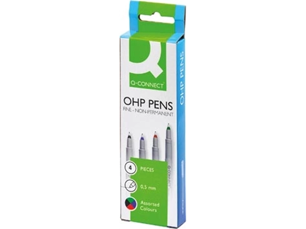 Een Q-CONNECT OHP marker, non permanent, fijn, set van 4 stuks in geassorteerde kleuren koop je bij Muys Kantoor & Kado