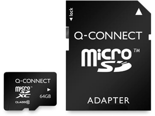 Een Q-CONNECT microSD geheugenkaart, met SD-adaptor, 64 GB koop je bij best4office